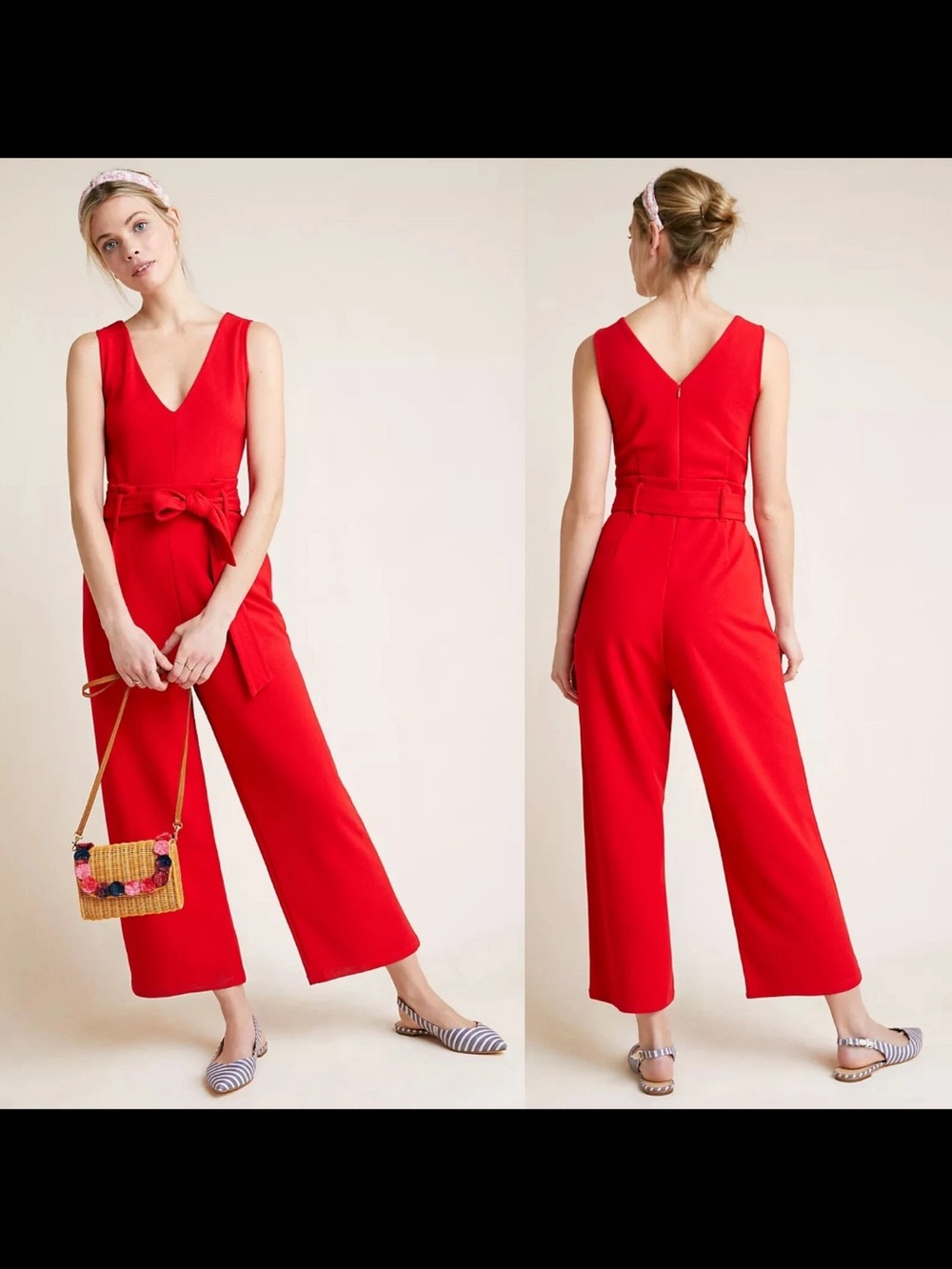 ANTHROPOLOGIE RED CATHY STRUCTURED JUMPSUIT SZ Medium